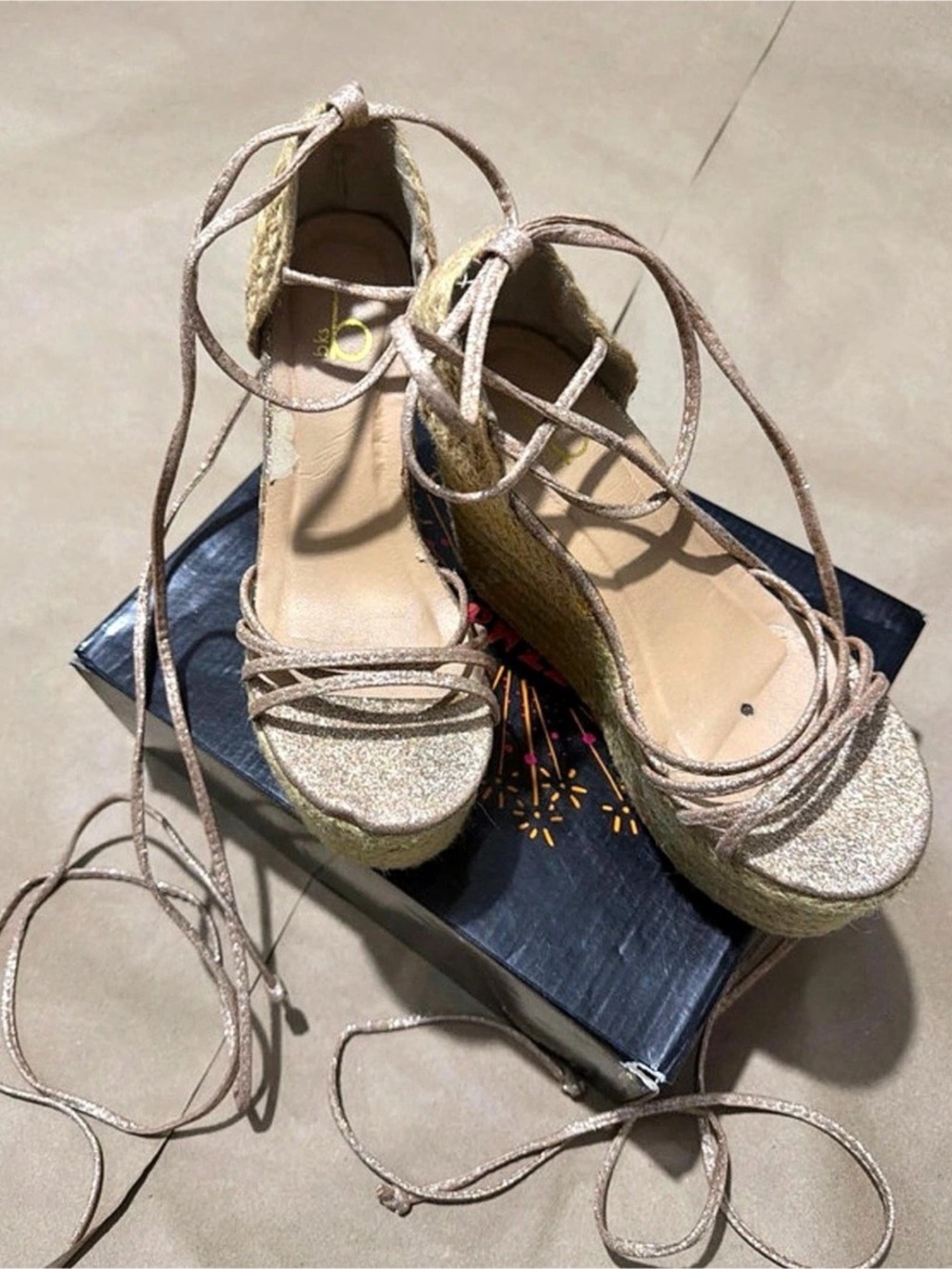 BK Shoes Glitter Lace-Up Espadrille Wedges | Size 7